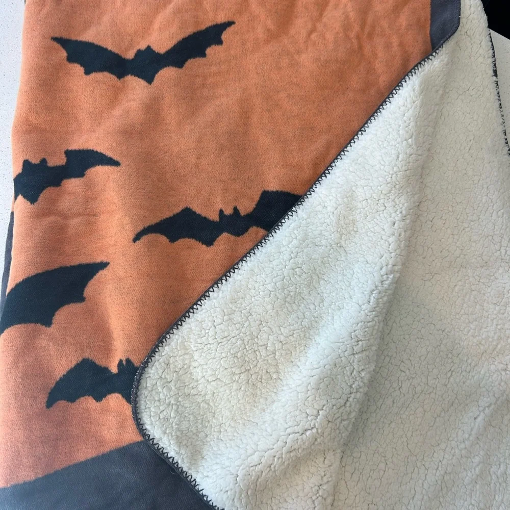 Pottery Barn Bat Sherpa Back Throw Blanket Halloween Cozy 50” x 60”